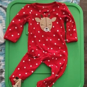 Carter's Red Polka Dot Footie with Reindeer